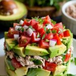 Avocado, tuna, tomato stack recipe